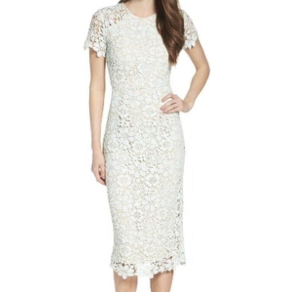 Shoshanna‎ Mint Green Beaux Guipure Lace Knee Length Sheath Dress Sz 4